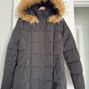 Tommy Hilfiger Black Puffer Jacket with Faux Fur Hood